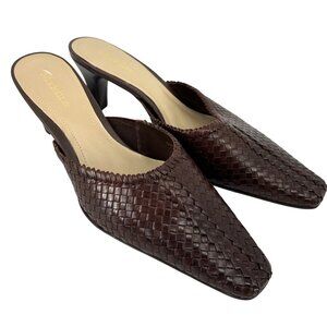 Madeline Womens Brown Woven Leather Square Toe Mid Heel Mules 8.5M Boho Western